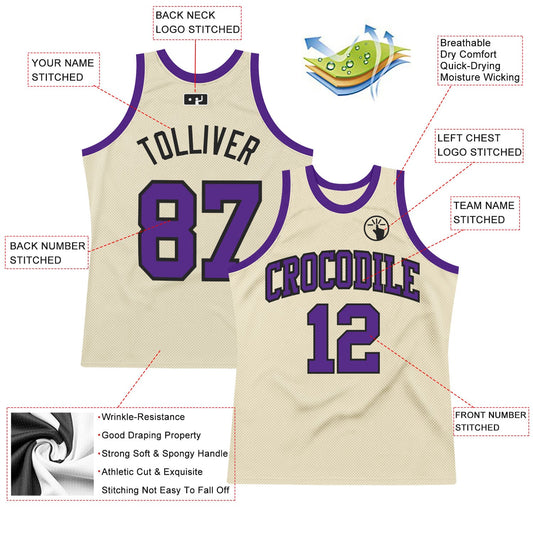 Custom Cream Purple-Black Authentic Throwback Basketball Jersey - Sky-Custom