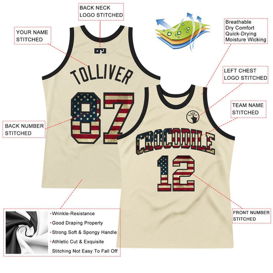 Custom Cream Vintage USA Flag-Black Authentic Throwback Basketball Jersey - Sky-Custom
