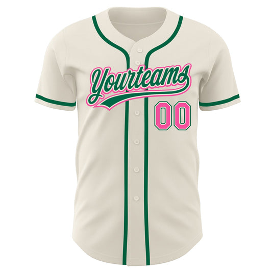 Custom Cream Pink-Kelly Green Authentic Baseball Jersey - Sky-Custom
