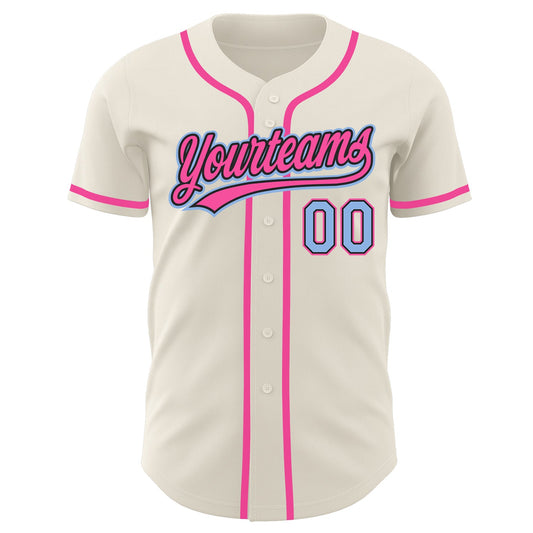 Custom Cream Light Blue Black-Pink Authentic Baseball Jersey - Sky-Custom