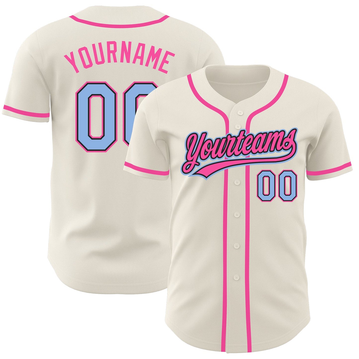 Custom Cream Light Blue Black-Pink Authentic Baseball Jersey - Sky-Custom