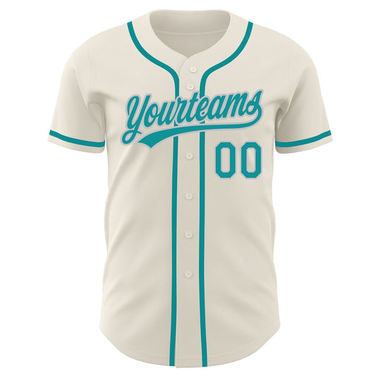 Custom Cream Teal-Gray Authentic Baseball Jersey - Sky-Custom