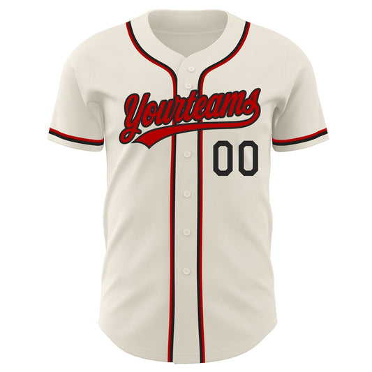 Custom Cream Red-Black Authentic Baseball Jersey - Sky-Custom