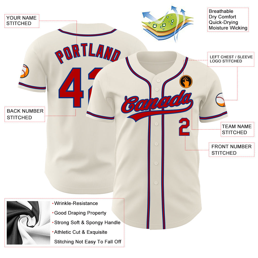 Custom Cream Red-Royal Authentic Baseball Jersey - Sky-Custom