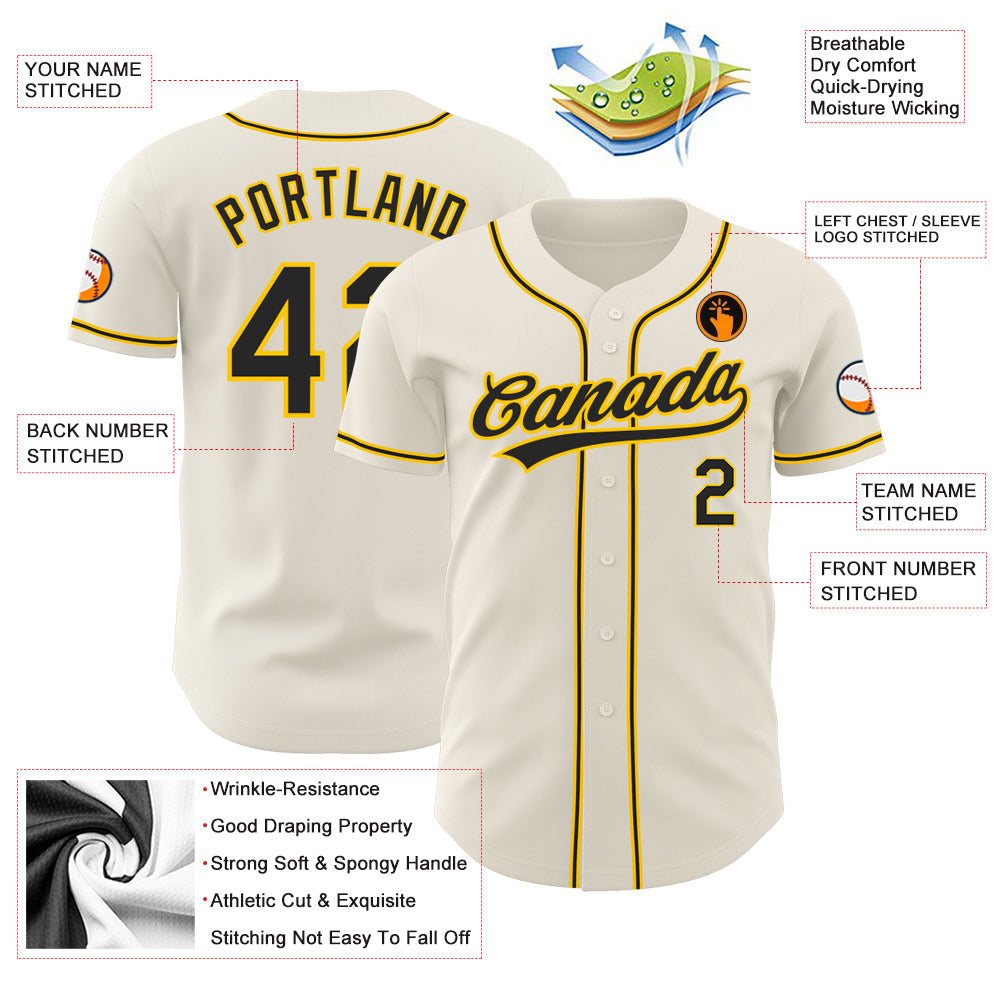 Custom Cream Black-Gold Authentic Baseball Jersey - Sky-Custom