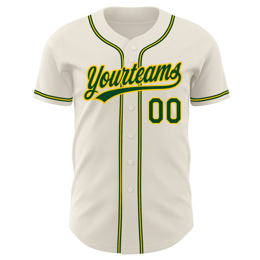 Custom Cream Green-Gold Authentic Baseball Jersey - Sky-Custom