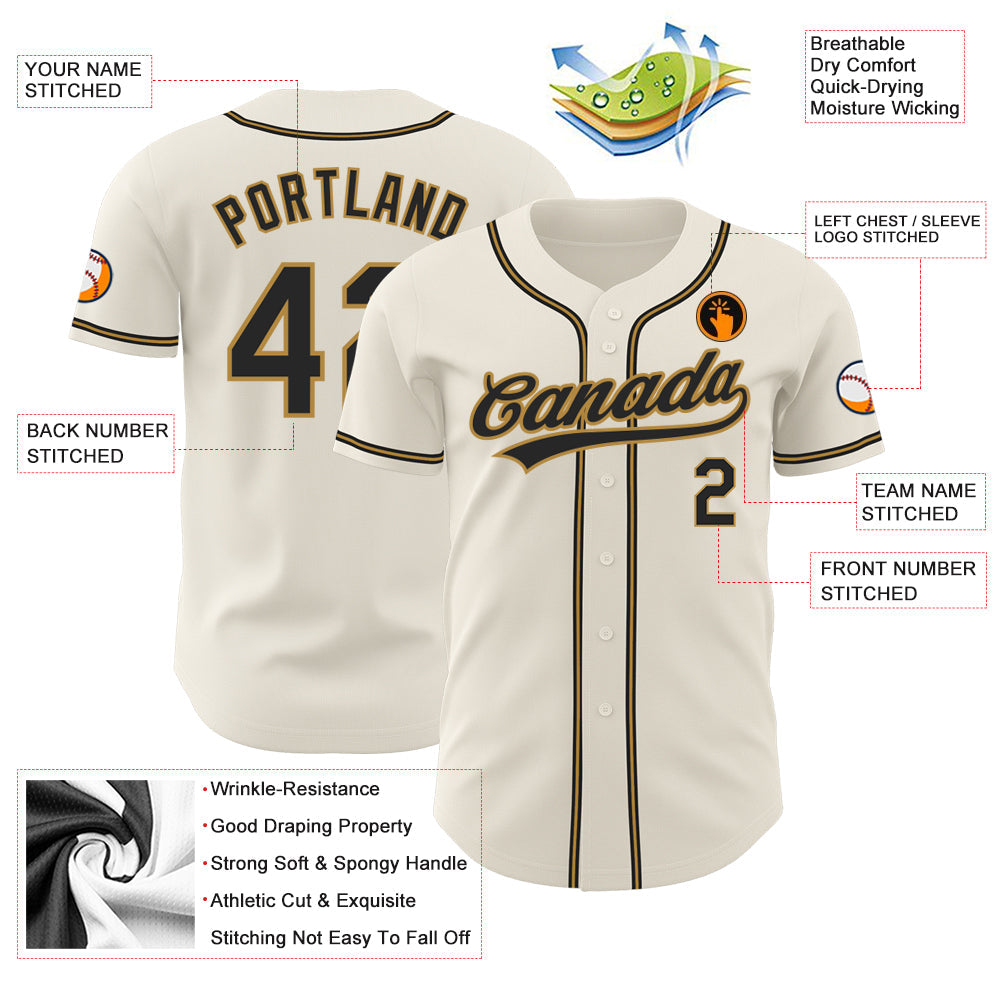 Custom Cream Black-Old Gold Authentic Baseball Jersey - Sky-Custom