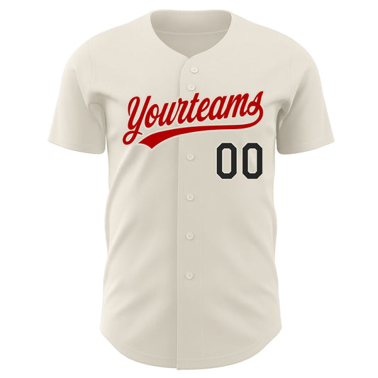 Custom Cream Black-Red Authentic Baseball Jersey - Sky-Custom