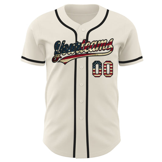 Custom Cream Vintage USA Flag-Black Authentic Baseball Jersey - Sky-Custom