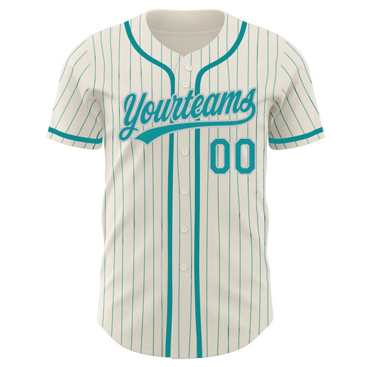 Custom Cream Teal Pinstripe Teal-Gray Authentic Baseball Jersey - Sky-Custom