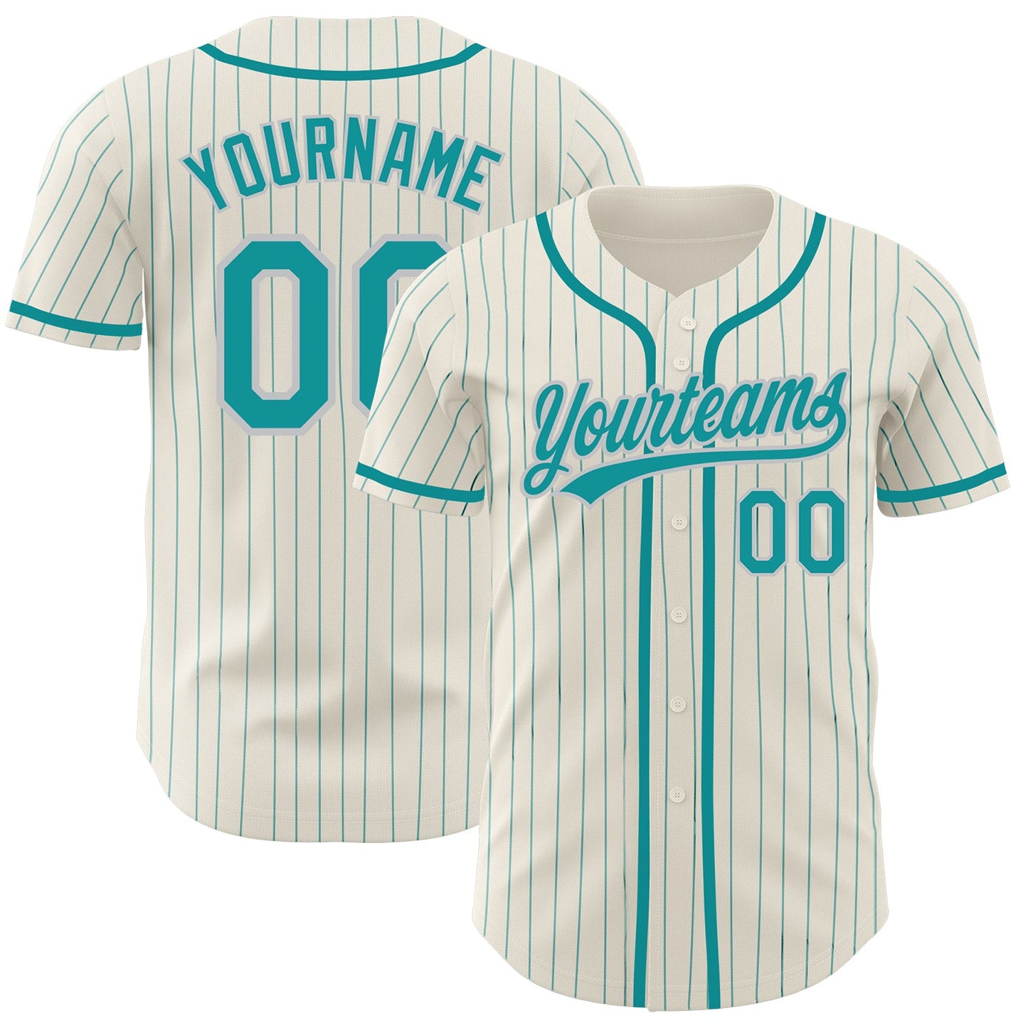 Custom Cream Teal Pinstripe Teal-Gray Authentic Baseball Jersey - Sky-Custom