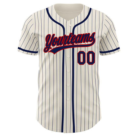 Custom Cream Navy Pinstripe Navy-Red Authentic Baseball Jersey - Sky-Custom