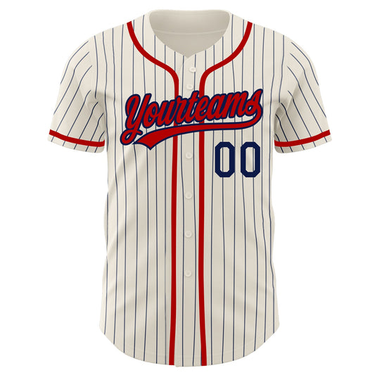 Custom Cream Navy Pinstripe Red Authentic Baseball Jersey - Sky-Custom