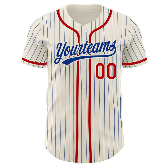Custom Cream Royal Pinstripe Red Authentic Baseball Jersey - Sky-Custom