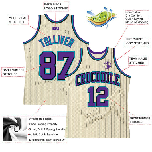 Custom Cream Black Pinstripe Purple-Teal Authentic Basketball Jersey - Sky-Custom