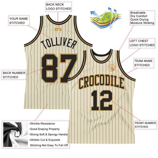 Custom Cream Black Pinstripe Black-Old Gold Authentic Basketball Jersey - Sky-Custom