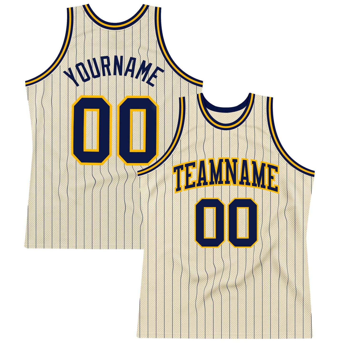 Custom Cream Navy Pinstripe Navy-Gold Authentic Basketball Jersey - Sky-Custom