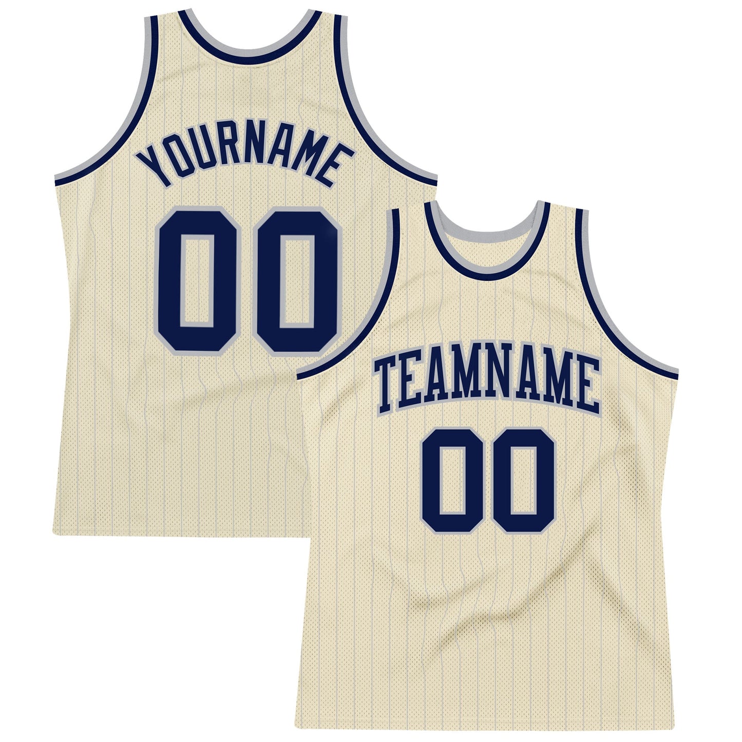 Custom Cream Gray Pinstripe Navy Authentic Basketball Jersey - Sky-Custom