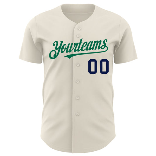 Custom Cream Kelly Green-Navy Authentic Baseball Jersey - Sky-Custom