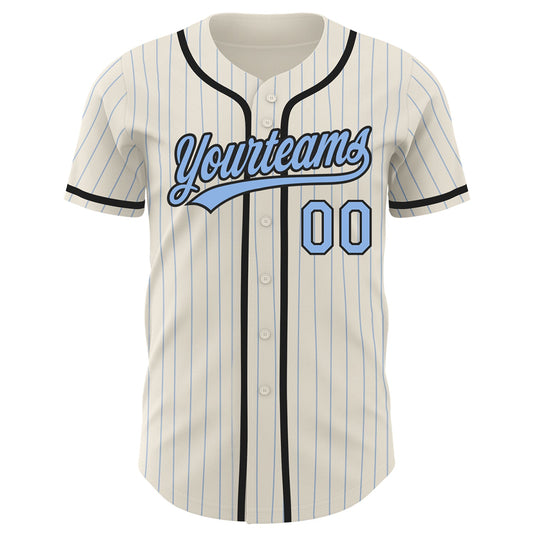 Custom Cream Light Blue Pinstripe Black Authentic Baseball Jersey - Sky-Custom