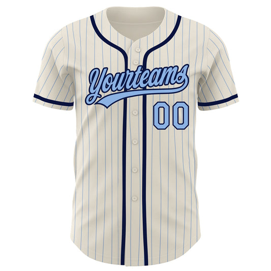 Custom Cream Light Blue Pinstripe Navy Authentic Baseball Jersey - Sky-Custom