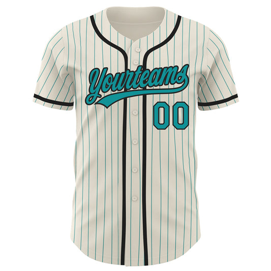 Custom Cream Teal Pinstripe Black Authentic Baseball Jersey - Sky-Custom