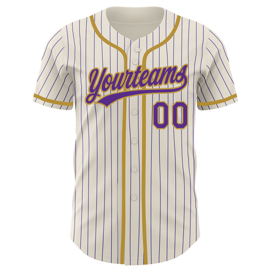 Custom Cream Purple Pinstripe Old Gold Authentic Baseball Jersey - Sky-Custom