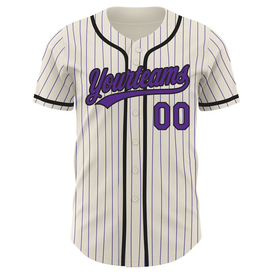 Custom Cream Purple Pinstripe Black Authentic Baseball Jersey - Sky-Custom