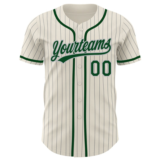 Custom Cream Gray Pinstripe Green Authentic Baseball Jersey - Sky-Custom