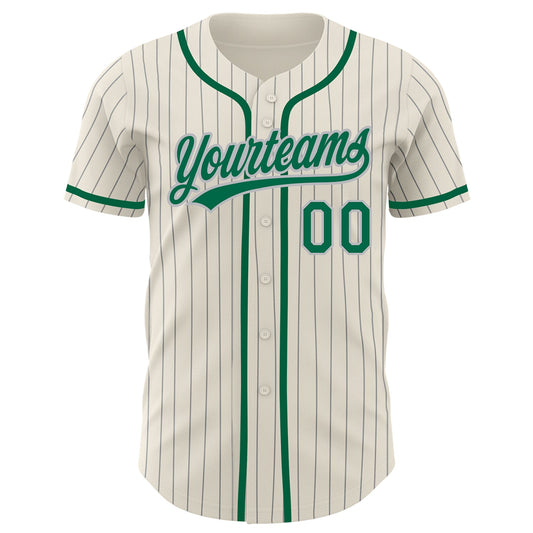 Custom Cream Gray Pinstripe Kelly Green Authentic Baseball Jersey - Sky-Custom