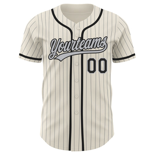 Custom Cream Gray Pinstripe Black Authentic Baseball Jersey - Sky-Custom