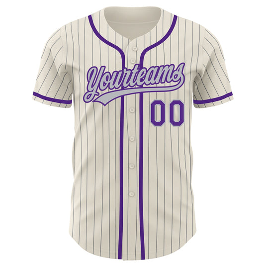 Custom Cream Gray Pinstripe Purple Authentic Baseball Jersey - Sky-Custom