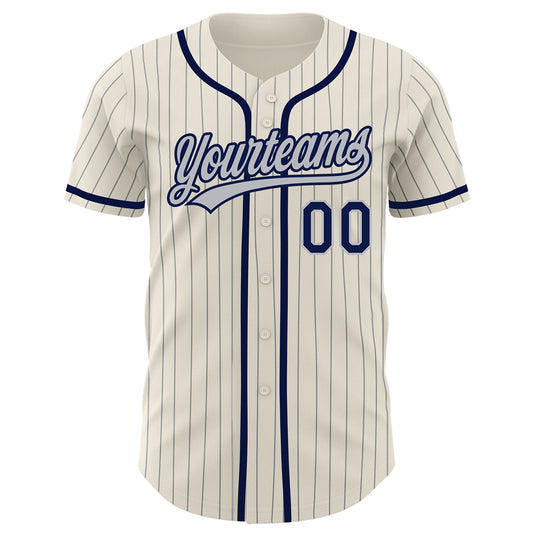 Custom Cream Gray Pinstripe Navy Authentic Baseball Jersey - Sky-Custom