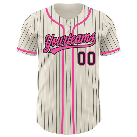 Custom Cream Black Pinstripe Pink Authentic Baseball Jersey - Sky-Custom