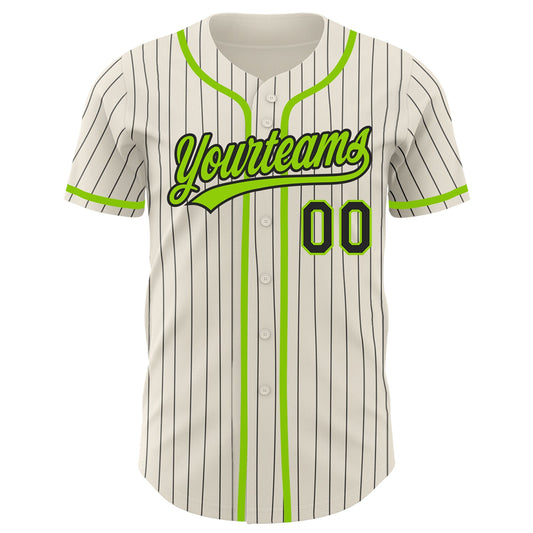 Custom Cream Black Pinstripe Neon Green Authentic Baseball Jersey - Sky-Custom