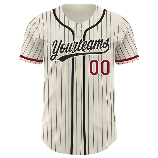 Custom Cream Black Pinstripe Crimson Authentic Baseball Jersey - Sky-Custom