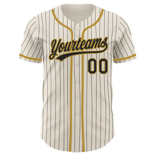 Custom Cream Black Pinstripe Old Gold Authentic Baseball Jersey - Sky-Custom