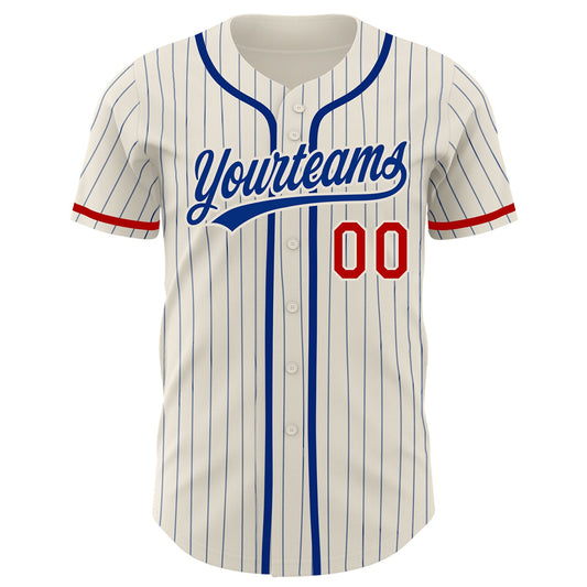 Custom Cream Royal Pinstripe Red Authentic Baseball Jersey - Sky-Custom
