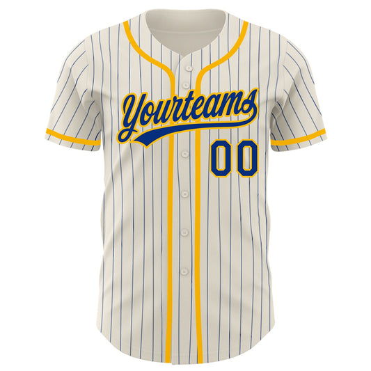 Custom Cream Royal Pinstripe Gold Authentic Baseball Jersey - Sky-Custom