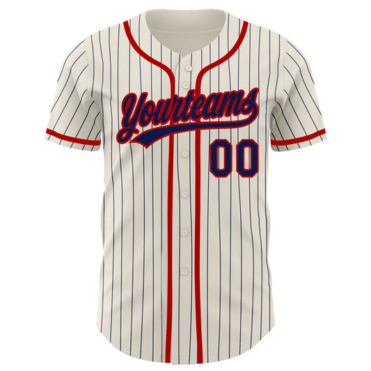 Custom Cream Navy Pinstripe Red Authentic Baseball Jersey - Sky-Custom