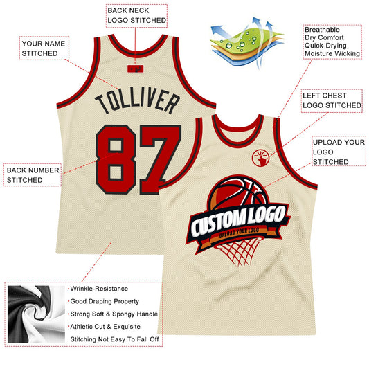 Custom Cream Red-Black Authentic Throwback Basketball Jersey - Sky-Custom