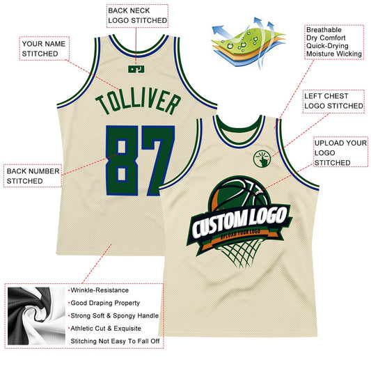 Custom Cream Green-Royal Authentic Throwback Basketball Jersey - Sky-Custom