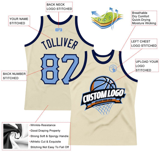 Custom Cream Light Blue-Navy Authentic Throwback Basketball Jersey - Sky-Custom