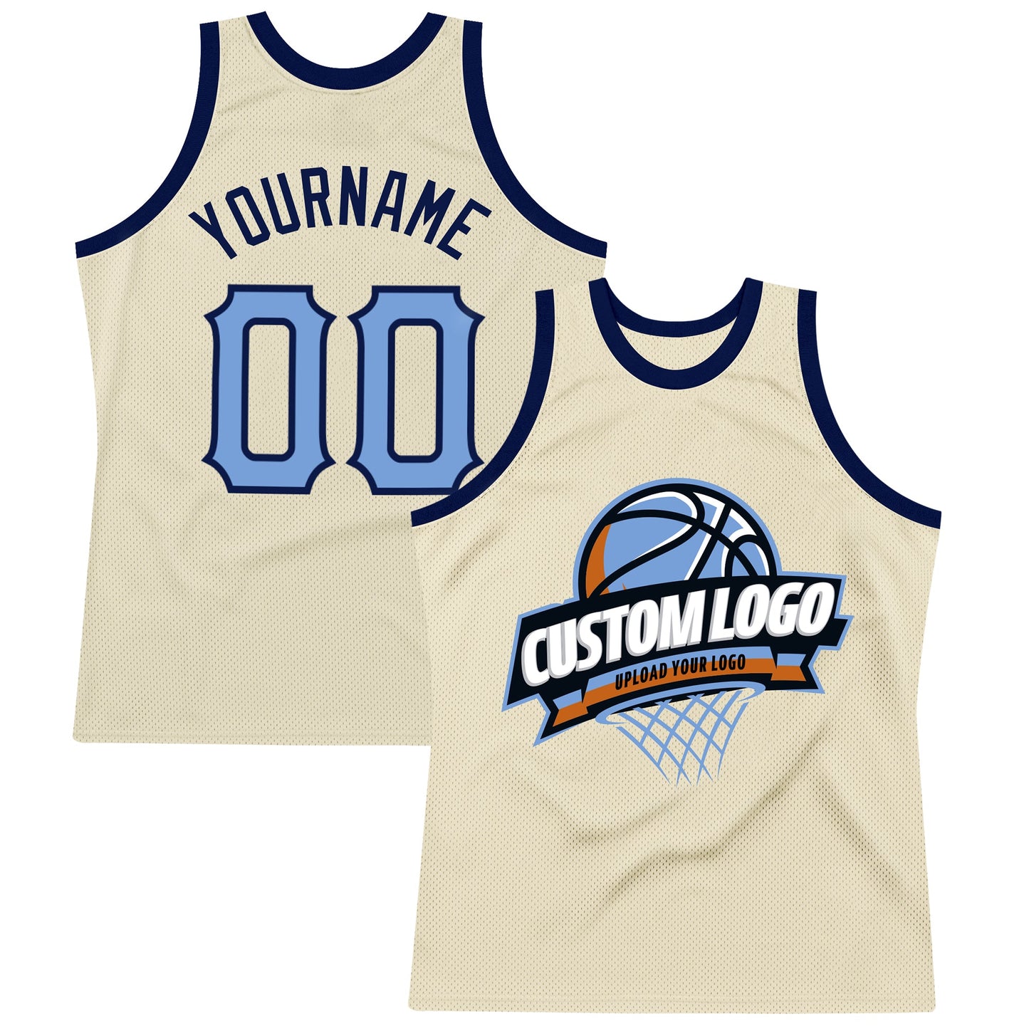 Custom Cream Light Blue-Navy Authentic Throwback Basketball Jersey - Sky-Custom