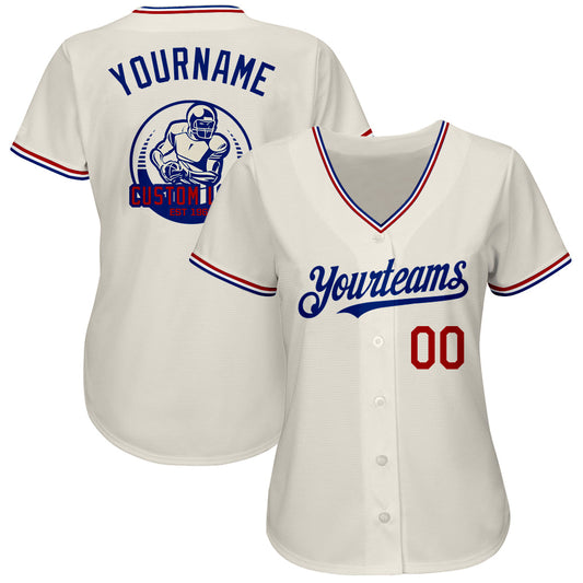 Custom Cream Red-Royal Authentic Baseball Jersey - Sky-Custom