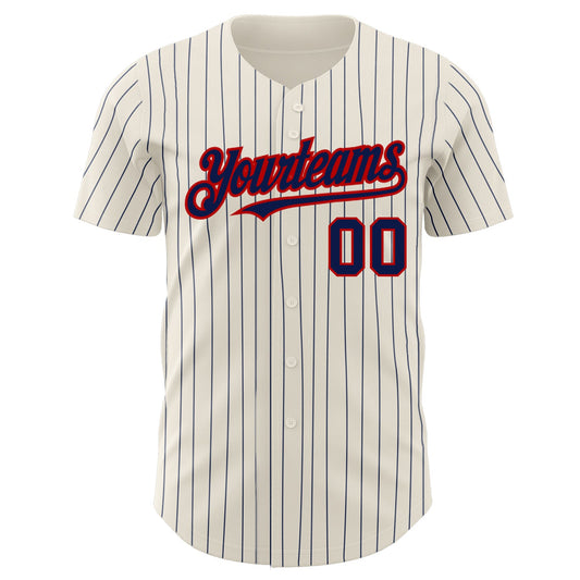 Custom Cream Navy Pinstripe Red Authentic Baseball Jersey - Sky-Custom