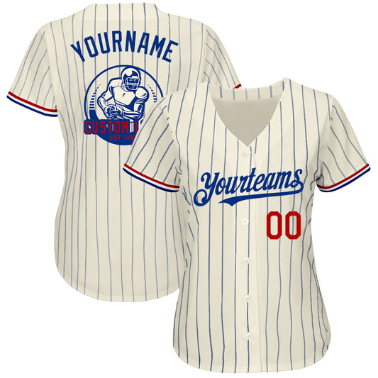 Custom Cream Royal Pinstripe Red-White Authentic Baseball Jersey - Sky-Custom