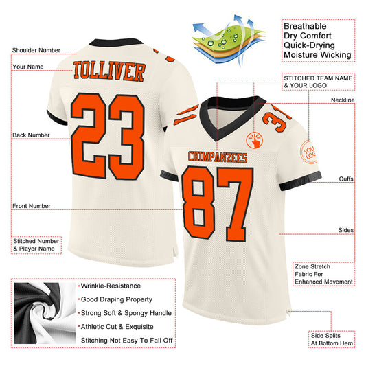 Custom Cream Orange-Black Mesh Authentic Football Jersey - Sky-Custom