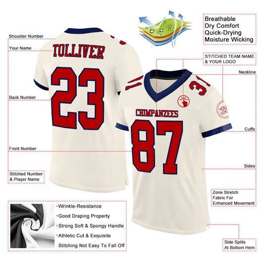 Custom Cream Red-Navy Mesh Authentic Football Jersey - Sky-Custom