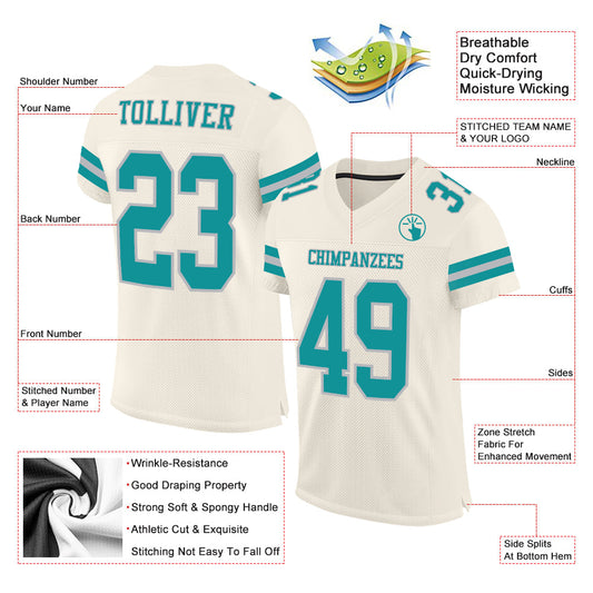 Custom Cream Teal-Gray Mesh Authentic Football Jersey - Sky-Custom
